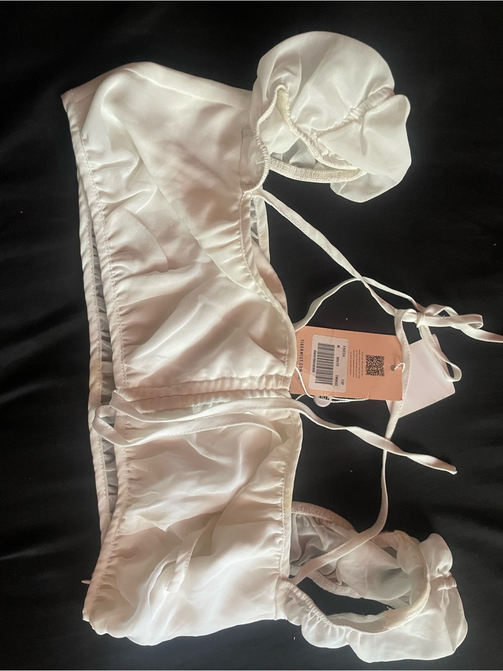 Tiger Mist White Satin Bandeau Bralette with Scrunchie